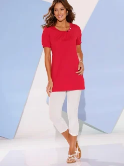 T-shirt long avec encolure ronde et manches courtes
