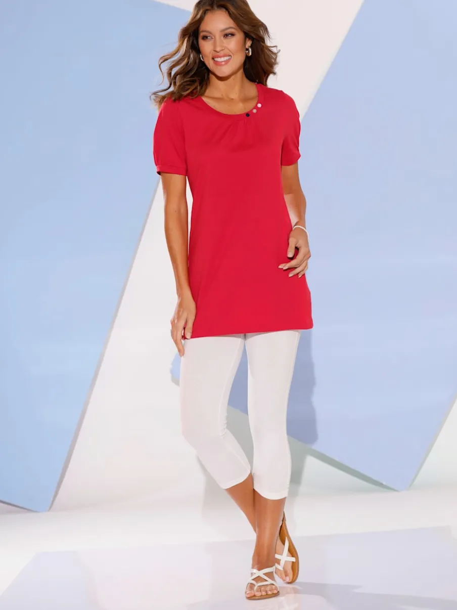 T-shirt long avec encolure ronde et manches courtes