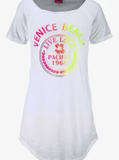 T-shirt long encolure ronde avec manches raglan et logo imprimé