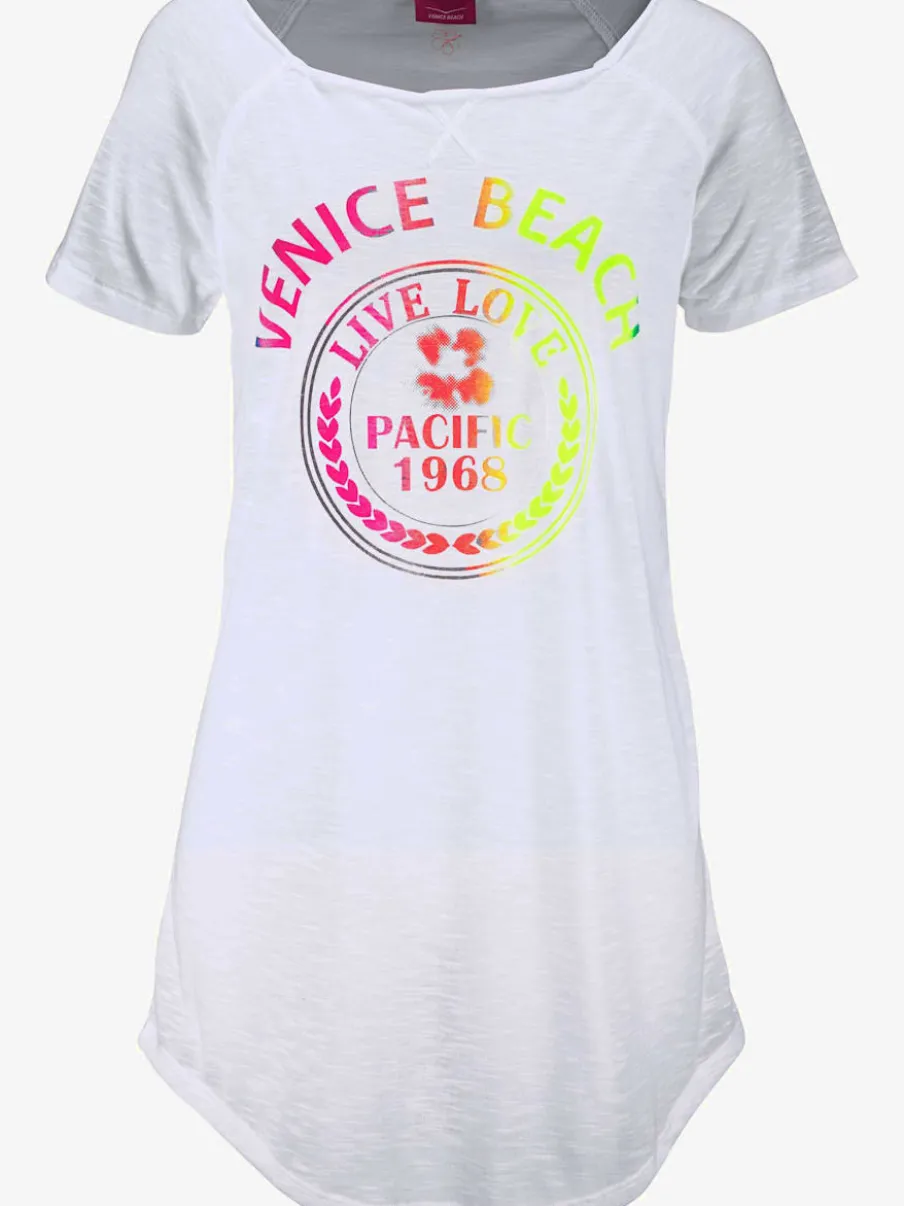 T-shirt long encolure ronde avec manches raglan et logo imprimé