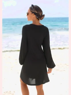 T-shirt long à encolure ronde avec manches fendues en viscose fluide