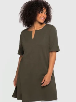 T-shirt long encolure ronde fendue