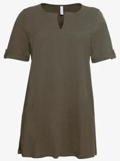 T-shirt long encolure ronde fendue