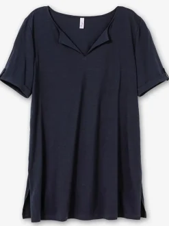 T-shirt long encolure ronde fendue