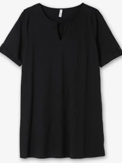 T-shirt long encolure ronde fendue