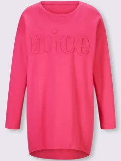 T-shirt long encolure ronde manches longues inscription relief
