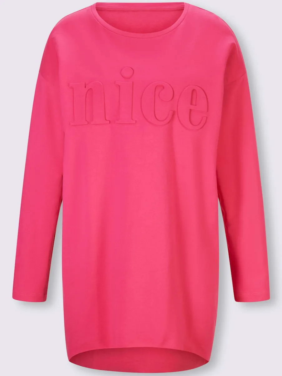 T-shirt long encolure ronde manches longues inscription relief