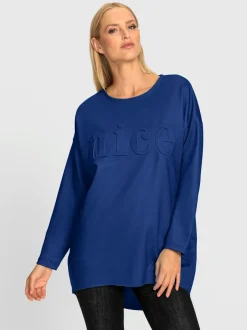 T-shirt long encolure ronde manches longues inscription relief