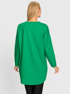 T-shirt long encolure ronde manches longues inscription relief