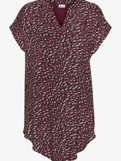 T-shirt long à encolure tunique avec bordure et motifs