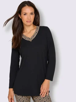 T-shirt long en modal jersey avec col V et manches longues