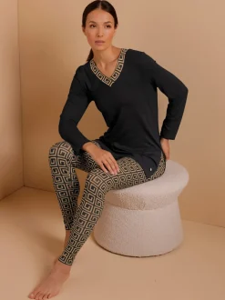 T-shirt long en modal jersey avec col V et manches longues