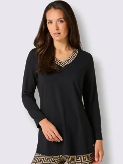 T-shirt long en modal jersey avec col V et manches longues