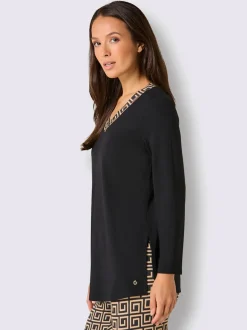 T-shirt long en modal jersey avec col V et manches longues