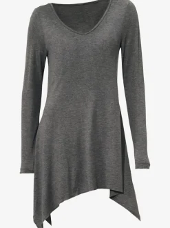 T-shirt long en V avec manches longues et finitions en pointe