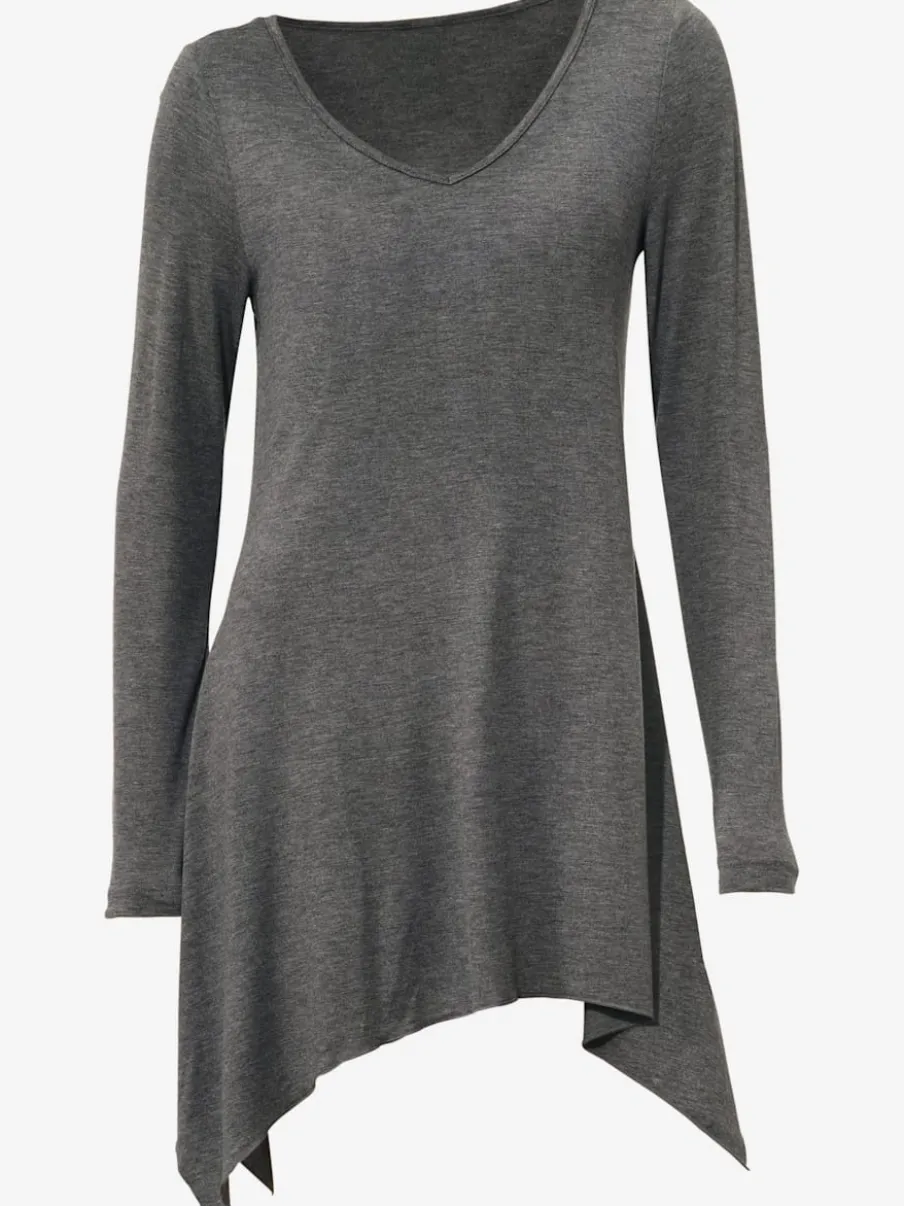 T-shirt long en V avec manches longues et finitions en pointe