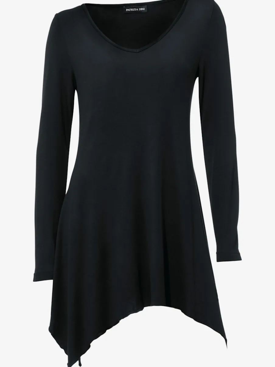 T-shirt long en V avec manches longues et finitions en pointe