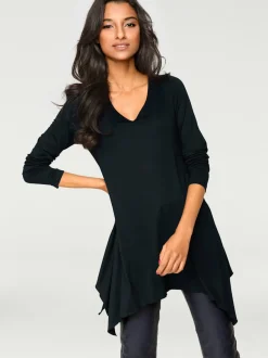 T-shirt long en V avec manches longues et finitions en pointe