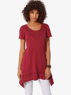 T-shirt long à l'encolure ronde et détails en dentelle
