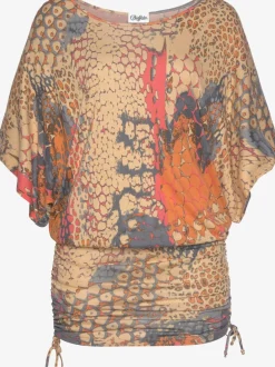 T-shirt long léger à encolure ronde et manches larges avec motifs colorés