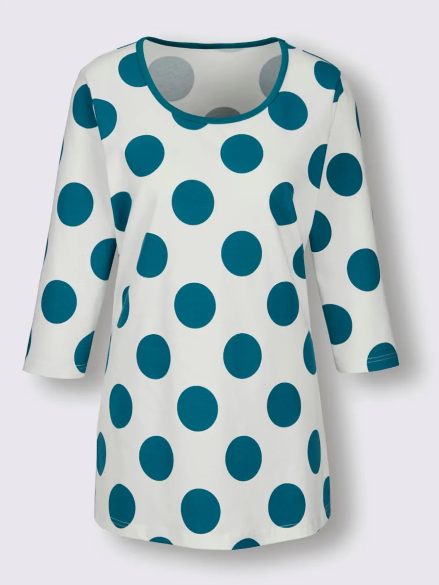 T-shirt long à pois avec encolure ronde et manches three quarter