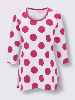 T-shirt long à pois avec encolure ronde et manches three quarter