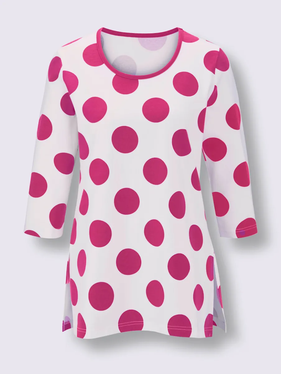T-shirt long à pois avec encolure ronde et manches three quarter