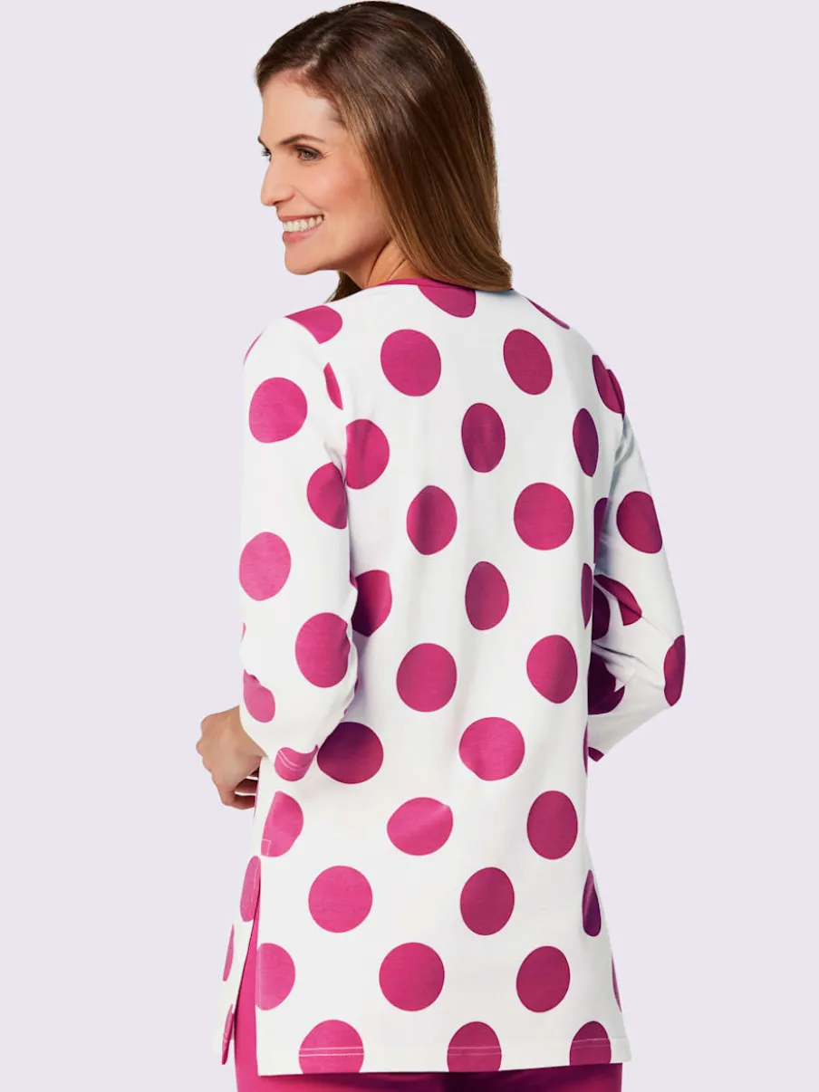 T-shirt long à pois avec encolure ronde et manches three quarter