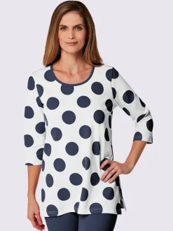 T-shirt long à pois avec encolure ronde et manches three quarter