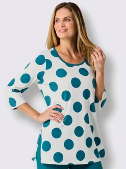 T-shirt long à pois avec encolure ronde et manches three quarter