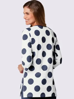 T-shirt long à pois avec encolure ronde et manches three quarter