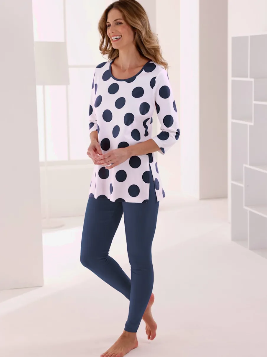 T-shirt long à pois avec encolure ronde et manches three quarter