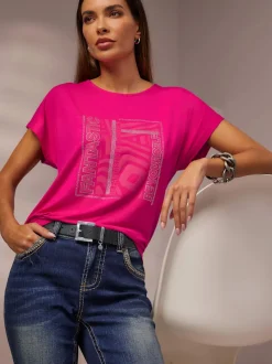 T-shirt mancherons à encolure ronde avec imprimé graphique