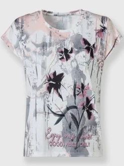 T-shirt à mancherons à imprimé floral fluide et léger