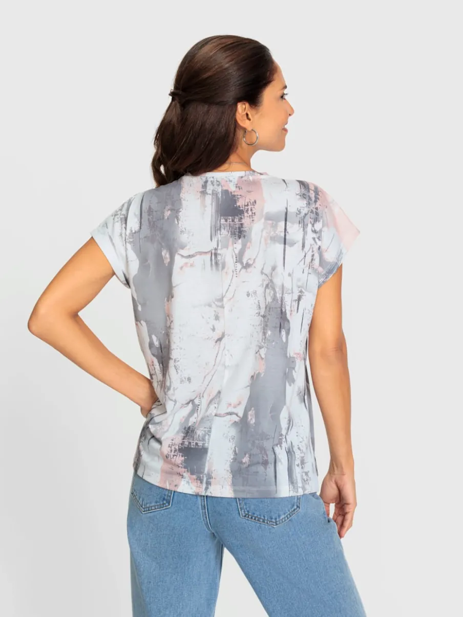 T-shirt à mancherons à imprimé floral fluide et léger