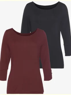T-shirt à manches 3/4 avec boutons dorés et coupe décontractée