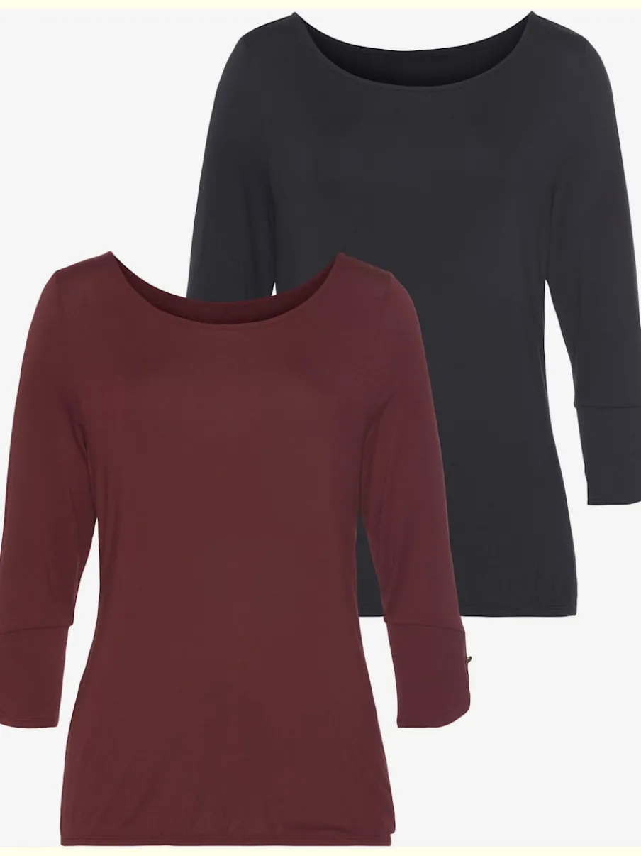 T-shirt à manches 3/4 avec boutons dorés et coupe décontractée
