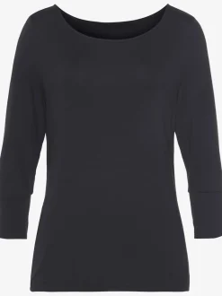 T-shirt à manches 3/4 avec boutons dorés et coupe décontractée
