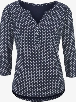 T-shirt à manches 3/4 avec col en V et boutons brillants
