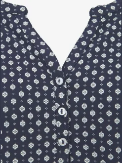 T-shirt à manches 3/4 avec col en V et boutons brillants