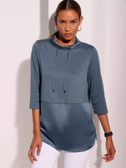 T-shirt à manches 3/4 avec col et fentes arrondies
