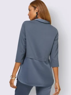 T-shirt à manches 3/4 avec col et fentes arrondies