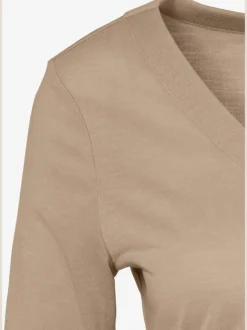 T-shirt à manches 3/4 avec col V et boutons imitations corne