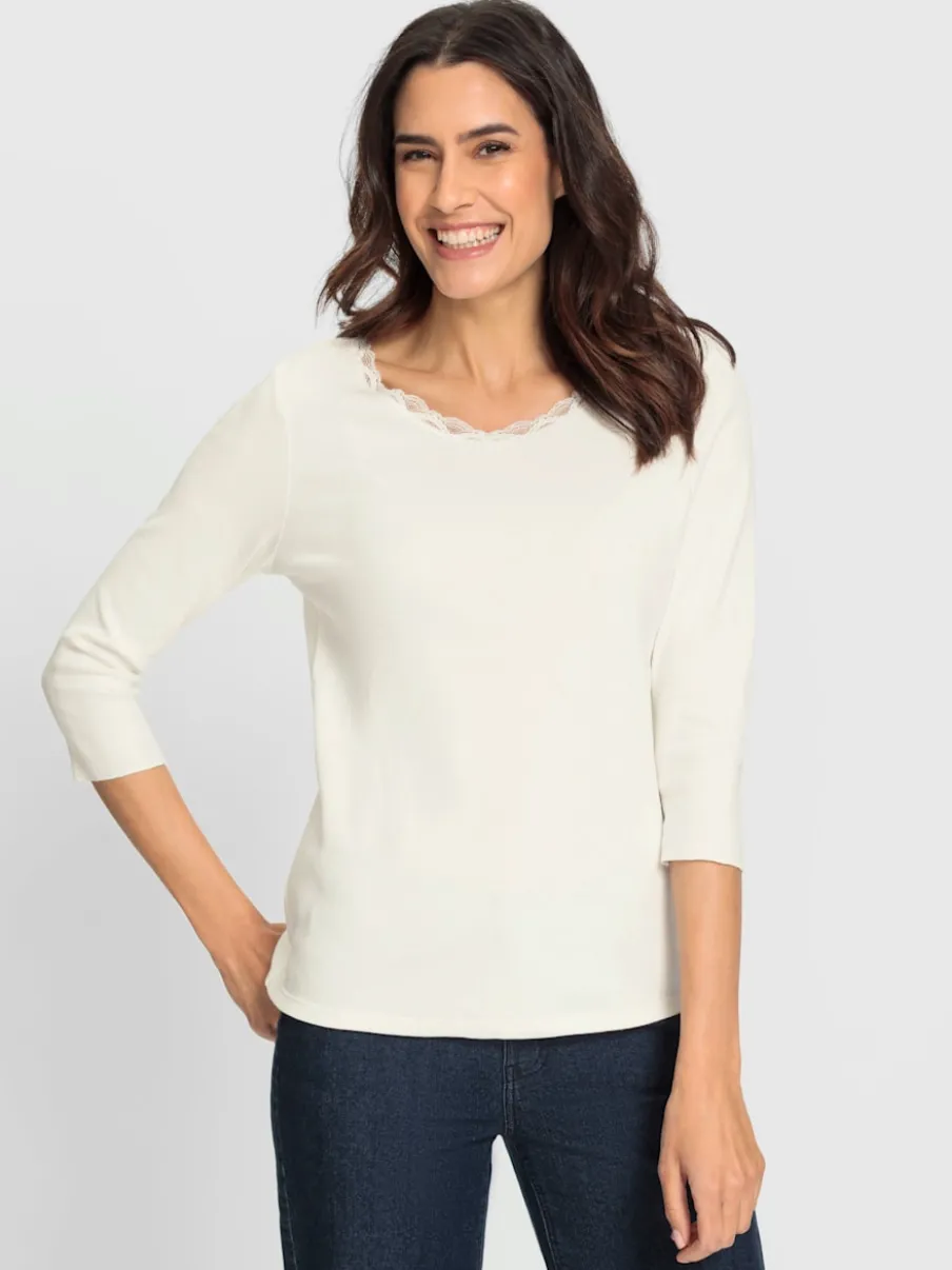T-shirt à manches 3/4 avec dentelle élastique et coton bio