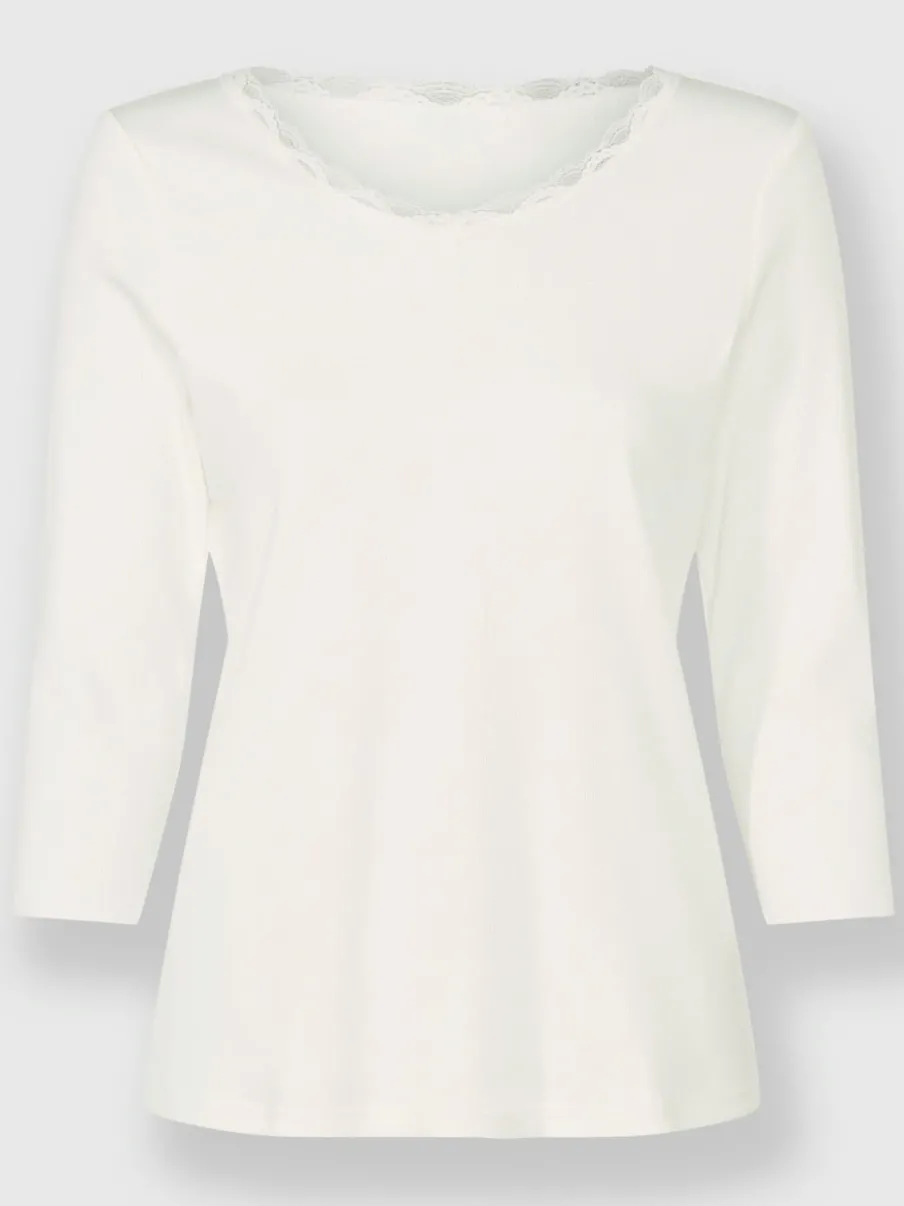 T-shirt à manches 3/4 avec dentelle élastique et coton bio