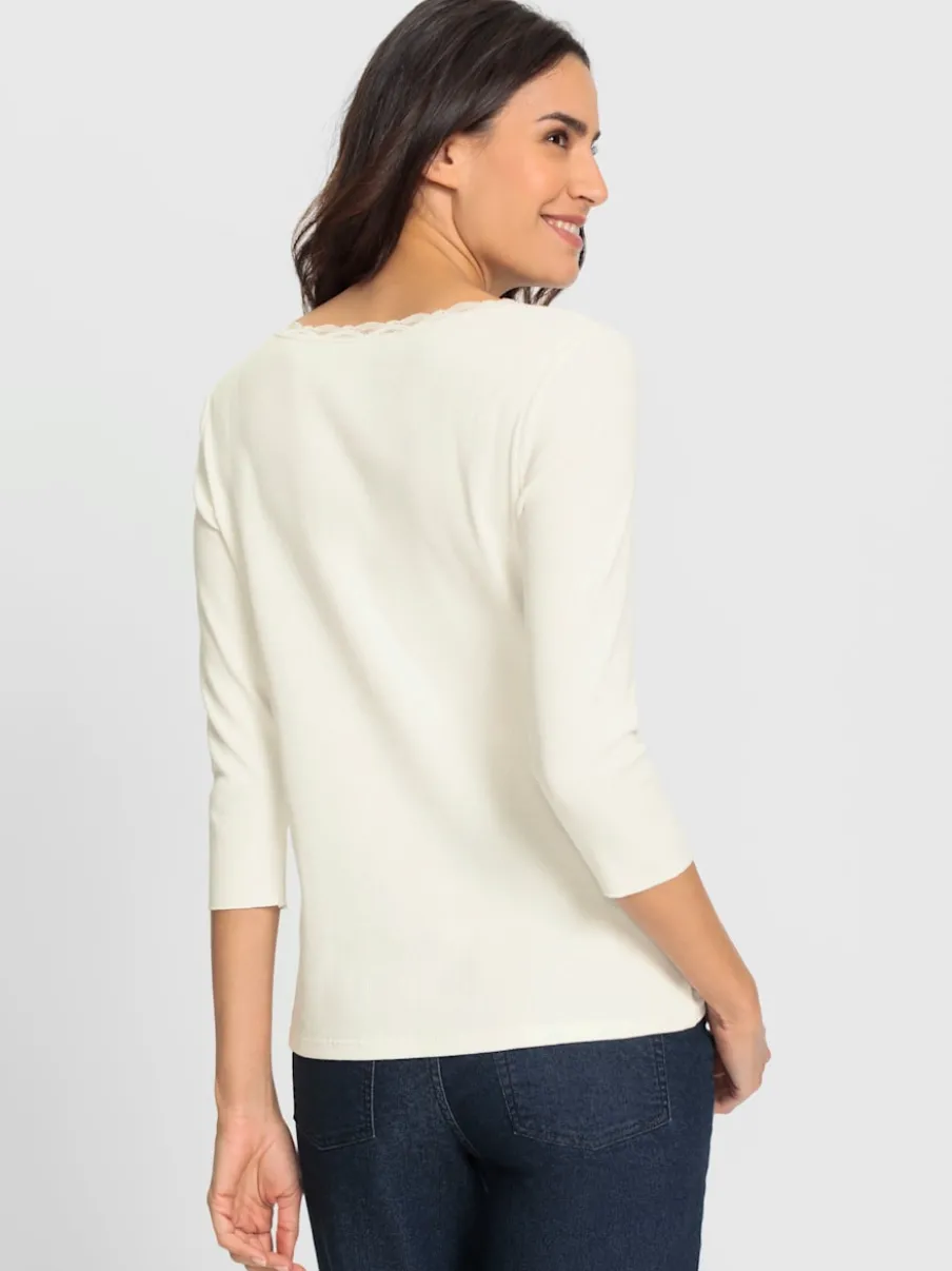 T-shirt à manches 3/4 avec dentelle élastique et coton bio