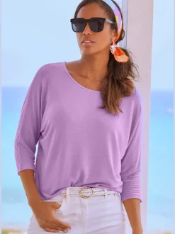 T-shirt à manches 3/4 avec emmanchures chauve-souris en tricot léger