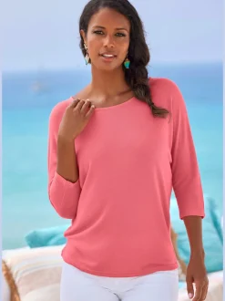 T-shirt à manches 3/4 avec emmanchures chauve-souris en tricot léger
