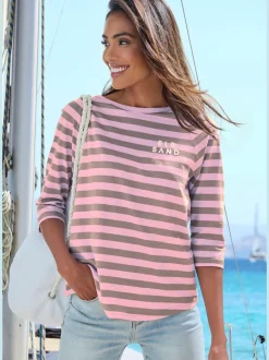 T-shirt à manches 3/4 avec encolure ronde et rayures marinières
