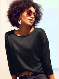 T-shirt à manches 3/4 avec encolure ronde en tricot doux